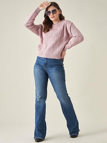 Image of Modeve Self Design Round Neck Casual Women Crop Top Sweater||Winterwear||