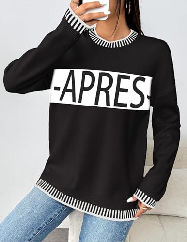 Image of Sweaters for Women Crewneck Long Sleeve Contrast Pullover Graphic Chic Stitch Style Sweater Pullover Jumper Tops