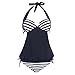 WONDER-BEAUTY Women Striped Splicing Halter Tankini Set Bathing Suits Brazilian Bikini