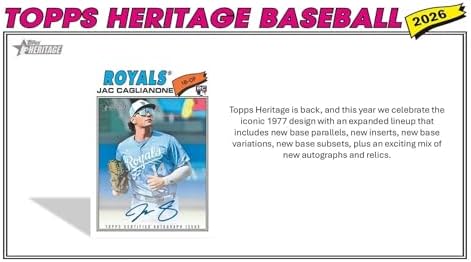 2026 Topps Heritage Baseball Series 64 Card Value Box Featuring Blaster Exclusive Dark Green and Pink Sparkle Parallel Cards Plus a Chance for Relics and Autographs - 2