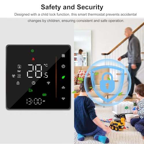Thermostat WiFi Intelligent Chauffage au Sol Eau Programmable LED Noir