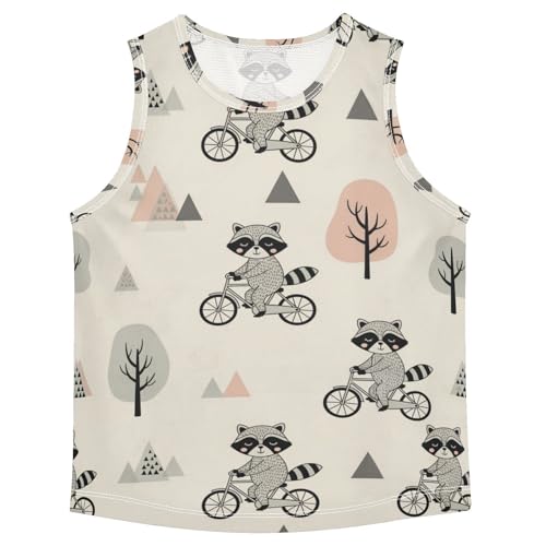 J JOYSAY Cartoon Raccoon Ride Boys Tank Top Sleeveless Muscle Shirts Quick Dry Active Workout Sport Kids T-Shirts 3-15T