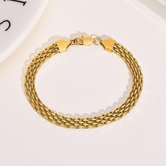 fashion yellow gold Cuban bracelet for men. bracelet for women. Mesh bracelet for Valentine's Day/birthday gift (6.7-8.3, 14K-18K),3