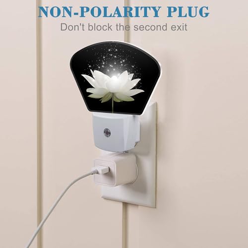 Image of Magic White Lotus Flower Night Light for Kids Girls Boys, Lotus Flower LED Night Light Plug into Wall with Dusk to Dawn Sensor for Room, Hallway, Kitchen, Bathroom, Stairs Decor