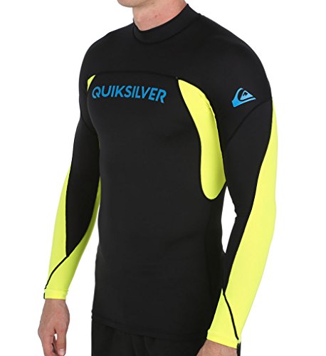 Quiksilver Men's Performer Long Sleeve Surf Tee Rashguard, Black/Safety Yellow, Medium
