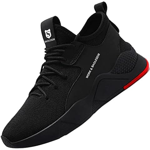BAOLESEM Sicherheitsschuhe Herren Arbeitsschuhe Herren Damen Leicht Atmungsaktiv Sportlich Schutzschuhe mit Stahlkappe Sneakers,677B Schwarz,EU44 Cover