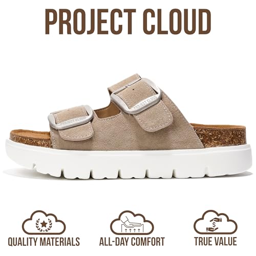 Image of Project Cloud 100% Genuine Leather Platform Sandals Women Footwear - Wedge Chunky Slides for Women 2026 with Memory Foam Insole & Cork Footbed Womens Sandals (GreeceChunky)