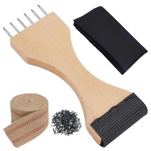 Sangle jute tapisserie et tendeur bois pour réparer une assise affaissée