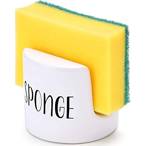 Sponge Holder for Kitchen Sink - Sink Sponge Holder- kitchen Sponge Holder - Rustic Farmhouse kitchen Decor- kitchen Sink Accessories - kitchen Counter Decor- Ceramic Sponge Holder - White Cover