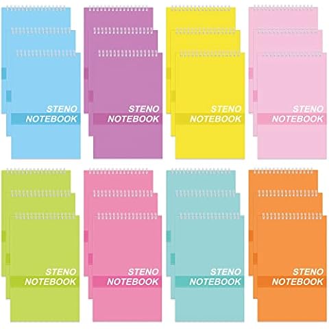 24 Pads Spiral Steno Books 6 x 9 Inches Steno Notebooks, 50 Sheets Assorted Covers Spiral Notebook White Paper Rule Steno Pads Spiral Writing Pad for Classroom School Office Home Supplies Cover