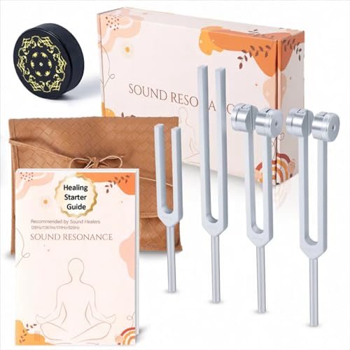 Tuning Forks for Healing Set, Including Four Frequency 128Hz, 136.1Hz, 174Hz, 528Hz Yoga and...