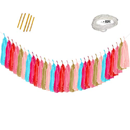 MerryNine Tissue Tassels Garlands, 30PCS Tassels, 19.5 ft Long Tassels, for Wedding, Baby Shower, Event & Party Supplies Decoration (Unicorn Set)
