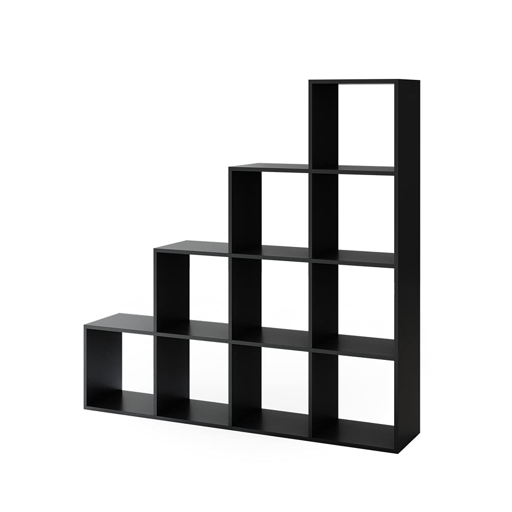 Vicco Scaffale a scale, Nero, 142.5 x 140 cm, utilizzabile come divisorio per ambienti con struttura a scala
