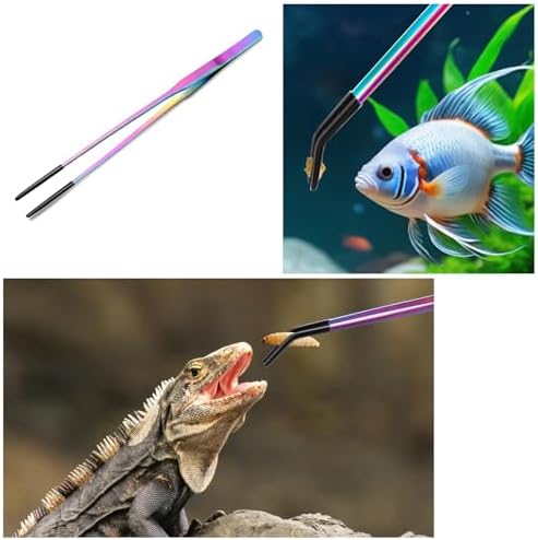 2 Pcs Reptile Feeding Tongs,27cm Straight and Curved Aquarium Tweezers,Stainless Steel Worms Tongs Tools for Hold Bearded Dragon Lizards Reptiles and Fish Tank Plants Aquascape Tools,Colorful — view 2