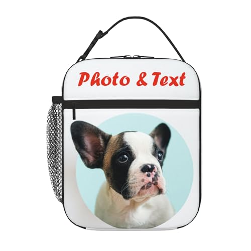 Personalised Lunch Bag Custom Insulated Lunch Box with Photo/Name for Adults Boys Girls Women Men, Design Your Own Portable Meal Bag with Water Bottle Holder and Handle