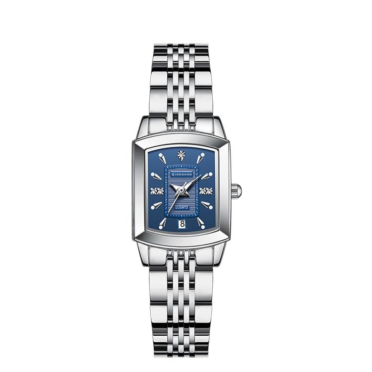 Image of Giordano Analog Pair Watch for Unisex with Square Dial, Crystal Indices, Date Display and Stainless Steel Strap