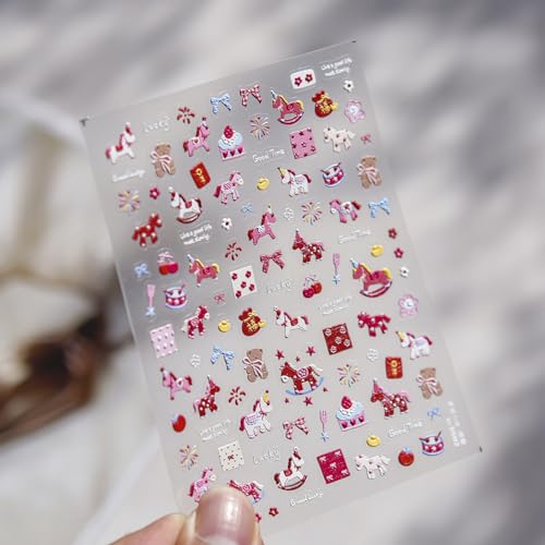 Image of Colorful Nail Stickers Pony Horse Nail Art Stickers 5D Embossed Self Adhesive Nails Art Designs Supplies for Women Manicure Decoration Accessories 1 Sheets