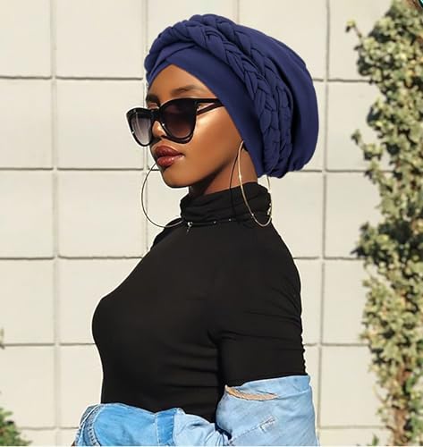 Image of DRESHOW Turban Pre-Tied Twisted Hat Thread African Head Wraps for Black Women Chemo Cancer Cap Braid Hair Cover