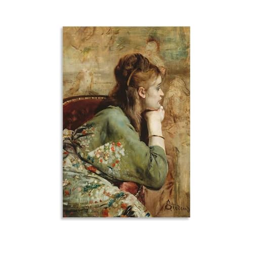 Tableau Alfred Stevens Méditation pour habiller un mur vide toile réalisme 1872
