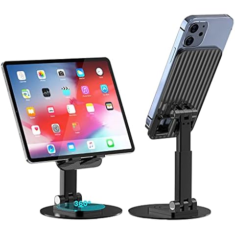 Wurycia Phone Stand for Desk, Adjustable Rotatable 360° Foldable Aluminum Tablet/Mobile Phone Holder for iPhone 14 Pro Max Plus, 13 12 Pro Max Mini, 11 Pro, Xs Max, X, 8, 7, SE, Samsung (4"-12.9") Cover