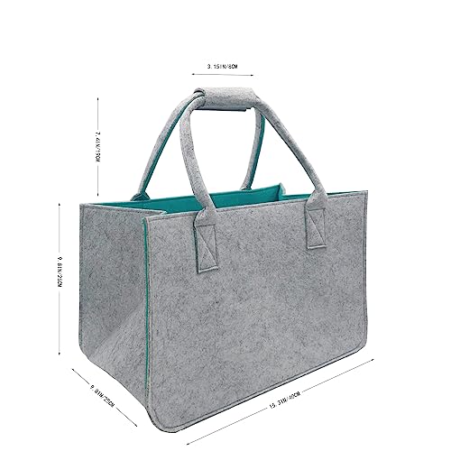 Zzcy Felt Shopping Bags Foldable Storage Bag Shopping Basket Felt Tote Bag Handle with Inner Pocket,Reusable Shopping bag for Toy Storage,40x25x25cm,30L,Grey&Green - Image 2