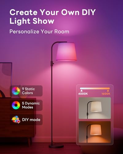 LED Floor Lamp for Living Room, Arc Dimmable Standing Reading Lamp with a 10W RGBCW Colour Changing Bulbs, Black Modern Tall Lamps with Lampshade for Bedroom Office Kid Room - Image 6