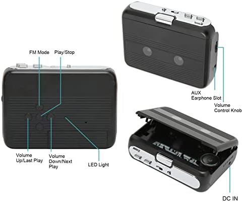 Bluetooth Cassette Player with Auto Reverse, Bluetooth 5.0 Wireless Streaming & FM Radio, Portable Tape Player for Headphones Speakers Car Stereo‌ (Black)