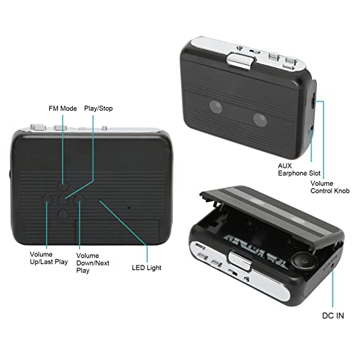 Bluetooth Kassettenspieler, Tragbarer Kassetten Audio Musikplayer, Stereo Kassettenspieler mit 3,5 mm Klinkenkopfhörer, Lautsprecher, Auto Reverse Retro Kassettenspieler (Schwarz)