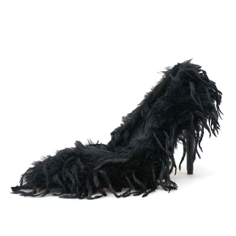 Richealnana Women's Fluffy Sexy Party High Heels Pointy Toe Slip On Stiletto Pumps Shoes