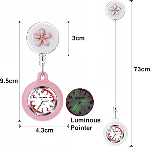 3X Retractable Nurse Watch for Nurses Doctors, Clip-on Hanging Lapel Nurse Watch Silicone Cover Brooch Fob Pocket Watch Badge Reel - Image 3