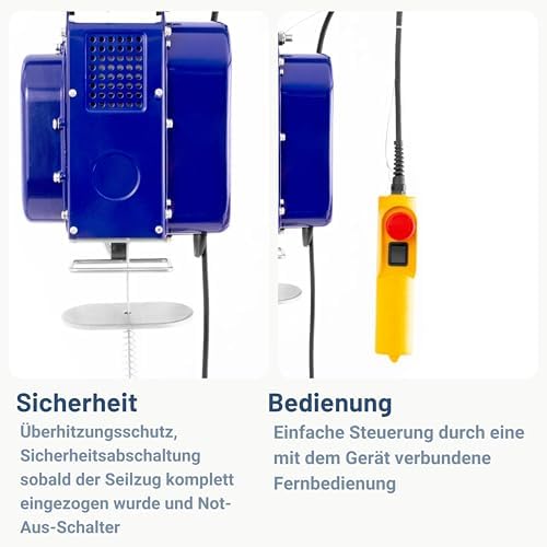 Bild 4 - Pallit Seilwinde Elektrisch 230v 150/300 kg Tragkraft 12m Hubhöhe Stahlseil inkl. Kabelfernbedienung 1,5 m Kabellänge MOBILE Seilzug elektrisch Seilhebezug Hebezug