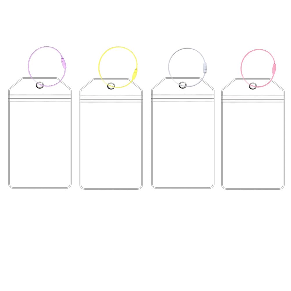 VELSIN 4 Stück Kreuzfahrt Gepäckanhänger mit 4 Stück Bunt Verschraubbaren Drahtschleife - Kofferanhänger Transparente wasserdichte PVC Kofferschilder Anhänger für Koffer Gepack Tasche 10,2 x 16,5 cm
