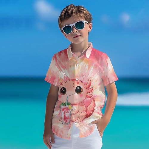 Image of Kids Tie-dye Hawaiian Shirt 80s Button Down Retro Short Sleeve Casual Beach Tropical Funny Party Outfits for Boys