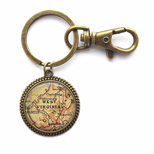 Charming Keychain West Virginia, Key Ring with State map, Allegheny