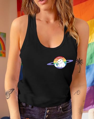 Image of Ithalt Pride Tank Top for Women LGBT Rainbow Flag Shirt Love Heart Graphic Tee Lesbian Gay Pride Sleeveless Vest