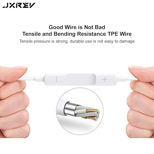 Image of Jxrev Wired Earphone Built-in Microphone & Volume Control iPhone Wired Headphones Lightning Connector Earphones Compatible for iPhone 7 /8 /XR /XS /X /11 /12 /13 /14 Pro (White) - in Ear Stereo