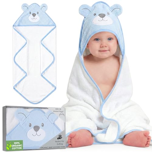 Mother's Choice Serviette à capuche pour bébé, 100 % coton importé, 84 cmx84 cm, lavable en machine, serviettes à capuche pour bébé, serviettes pour bébé pour nouveau-né (ours)