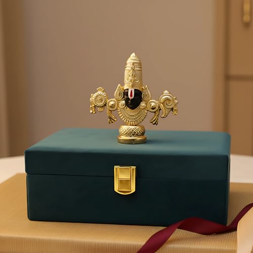 Image of 24K Gold Plated Lord Venkateswara Swamy Idol (6 Inch) - Luxurious Balaji Murti for Home Temple, Executive Office Desk, Premium Gifting - Symbol of Immense Wealth, Divine Grace