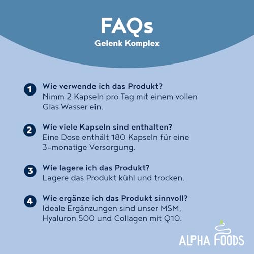 Glucosamin Gelenk-Komplex mit Chondroitin, Vitamin C, Kurkuma & Ingwer | 180 Kapseln | Hochdosiert | Gelenke & Knorpel | Made in Germany | Alpha Foods