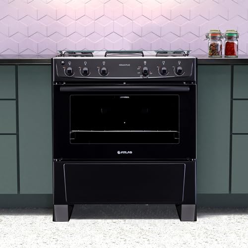 Fogão 5 bocas Atlas Mônaco Plus Preto com Acendimento Automático e Mesa Inox