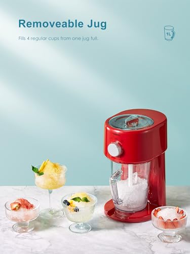 Shaved Ice Machine, Electric Ice Shaver and Snow Cone Machine with Large Capacity Storage, Portable Ice Crusher Ice Thickness Can be Adjusted (Red) - Image 4