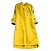 Produktbild TWIFER Damen Kleid Leinen Kleider Casual Sommer Einfarbig Langarm Button Up Maxi Kleid mit Tasche(Gelb-L,L)