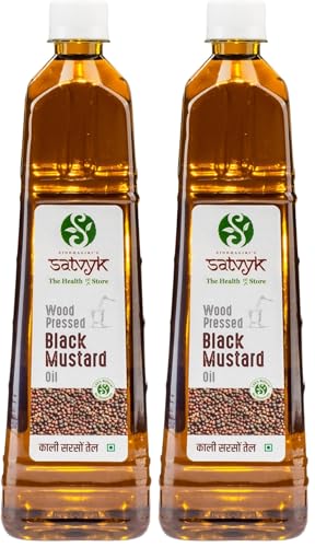 Image of S Siddhagiri's SATVYK THE HEALTH re STORE Wood Pressed Black Mustard Oil (1Ltr) - Unrefined | Mustard Oil for Cooking | Kachi Ghani Sarso Oil | Sarso Cooking Oil (Pack of 2)