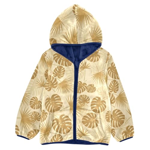 CHIFIGNO Tropical Leaves Gold Kids Soft Warm Sweatshirt Jacket with Polar Fleece Lining 3T