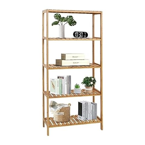 Elesuli 5-Tiers Bamboo Bathroom Rack Organizer Storage Rack Bamboo Bathroom Storage Standing Shelf Multifunctional Shelving Utility Layer Organizer for Kitchen Living Room Cover