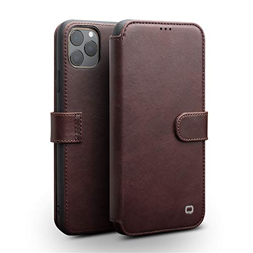 QIALINO iPhone 11 Pro Wallet Case Genuine Leather Flip f Protective Sleeve and Card Slot Holder Best Blocking Covers Support Wireless Charging for iPhone 11 Pro(Dark Brown，5.8inch)