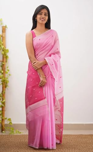 Image of Women's Cotton Soft Silk Sarees | Jamdani Cotton Saree With Attach Unstitched Blouse Piece