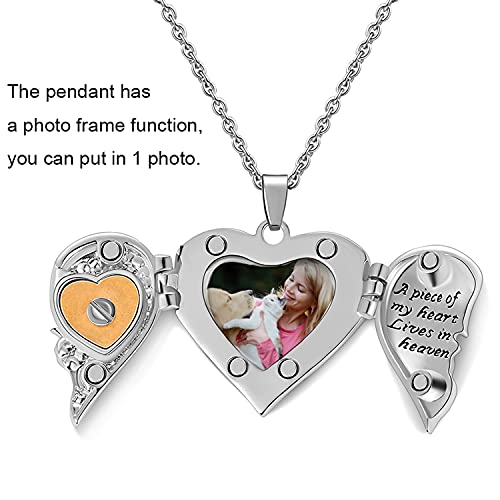 Heart Crystal Urn Necklace for Ashes A Piece Of My Heart Lives In Heaven Cremation Jewelry Angel Wings Memorial Keepsake Pendant3