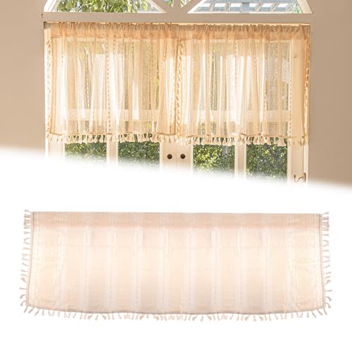 Rideaux Brise-Bise, 148 X 46cm Rideau Brise-Bise Semi-Transparent, Petit Rideau Court, Rétro, Style bohème, pour Petites FenêTres Cuisine Salon Maison De...