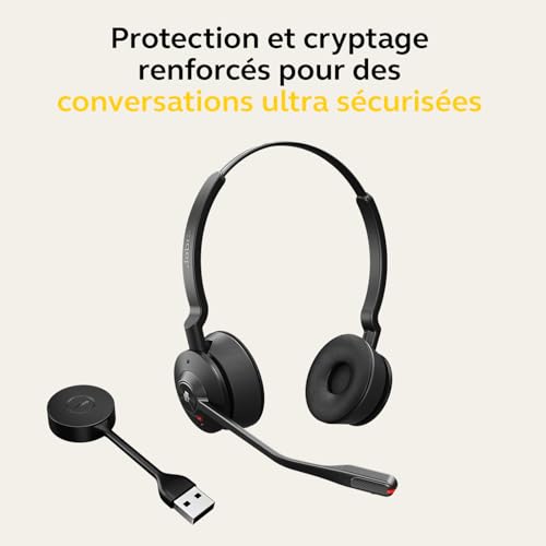 Jabra Engage 55 - Micro-casque stéréo sans fil avec adaptateur DECT USB-A Link 400, Microphone à réduction de bruit - Portée étendue et protection auditive - Certifié MS Teams - Noir